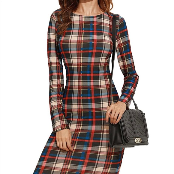 Womens Casual Plaid Long Sleeve Elegant Dress (brand new in package) - Picture 4 of 7